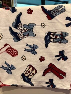 Super Cute Truly Lou Cowboy Boot & Bow Print Beach Towel- 36x72 inches- NWT